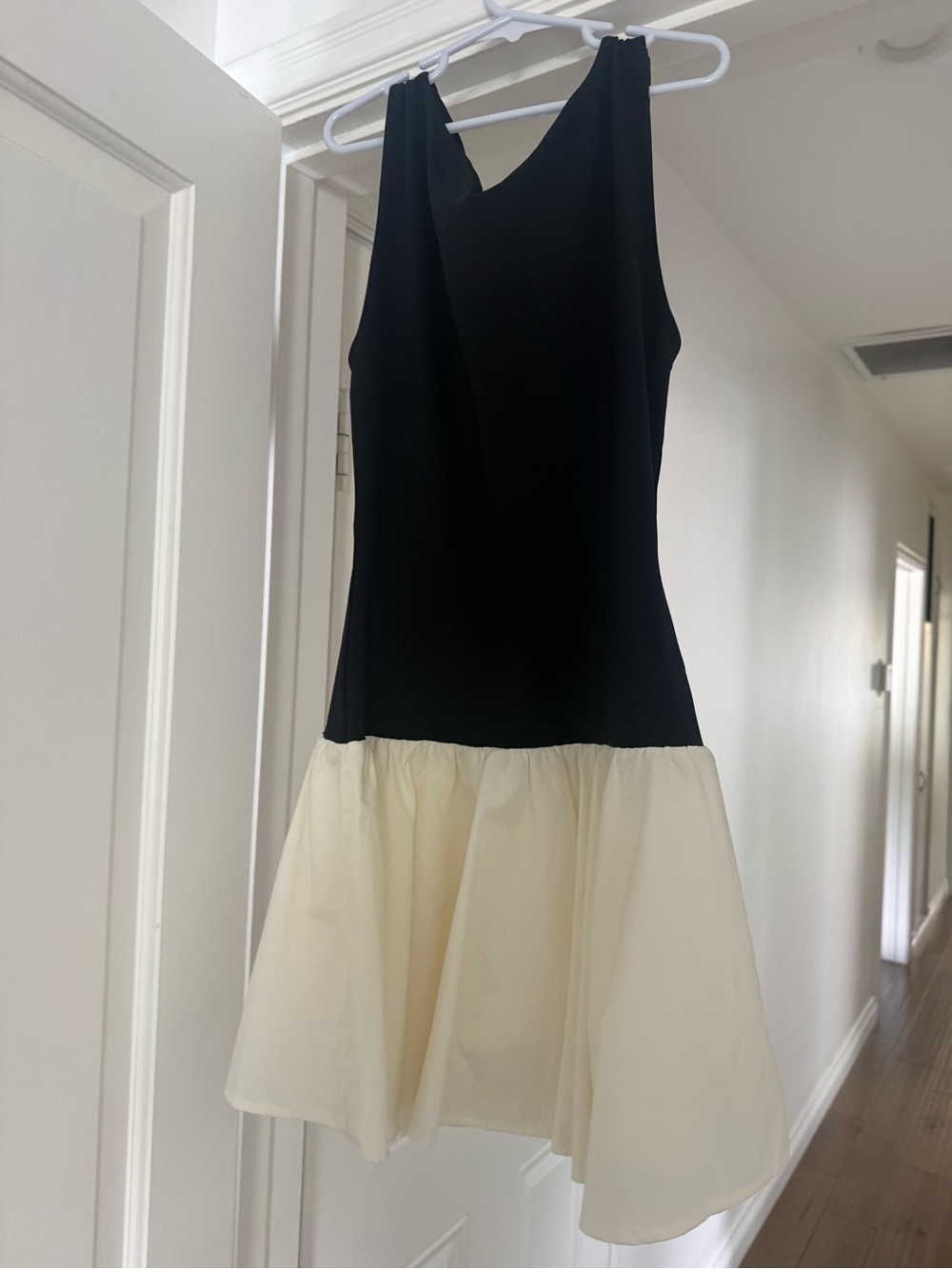 Aritzia Black and Cream Mini Drop-Waist Dress